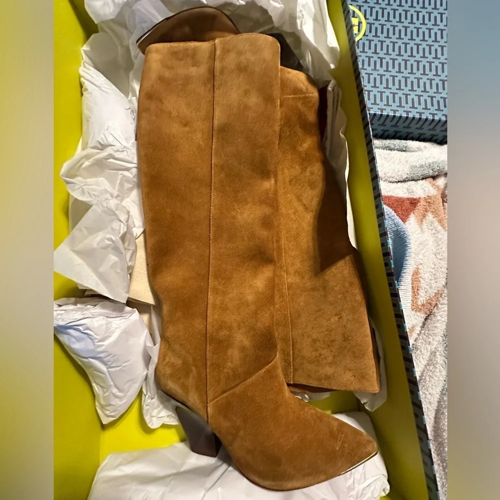Tory Burch Lila Knee High Boots Rhum Suede Classic Fit 8 - Picture 2 of 12